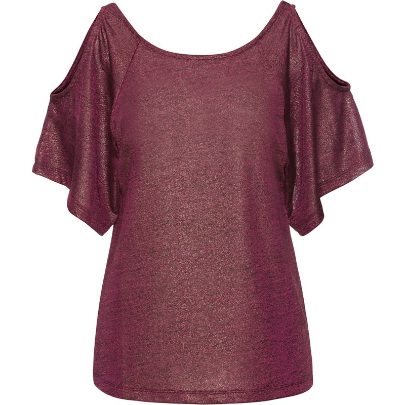 BODYFLIRT Bonprix - T-shirt brillant avec découpes fuchsia manches courtes pour femme