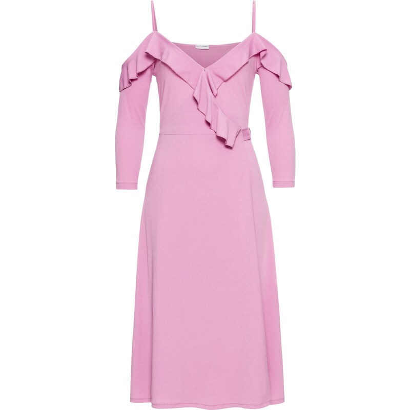 BODYFLIRT Bonprix - robe d'été Robe portefeuille à volants rose manches 3/4 pour femme