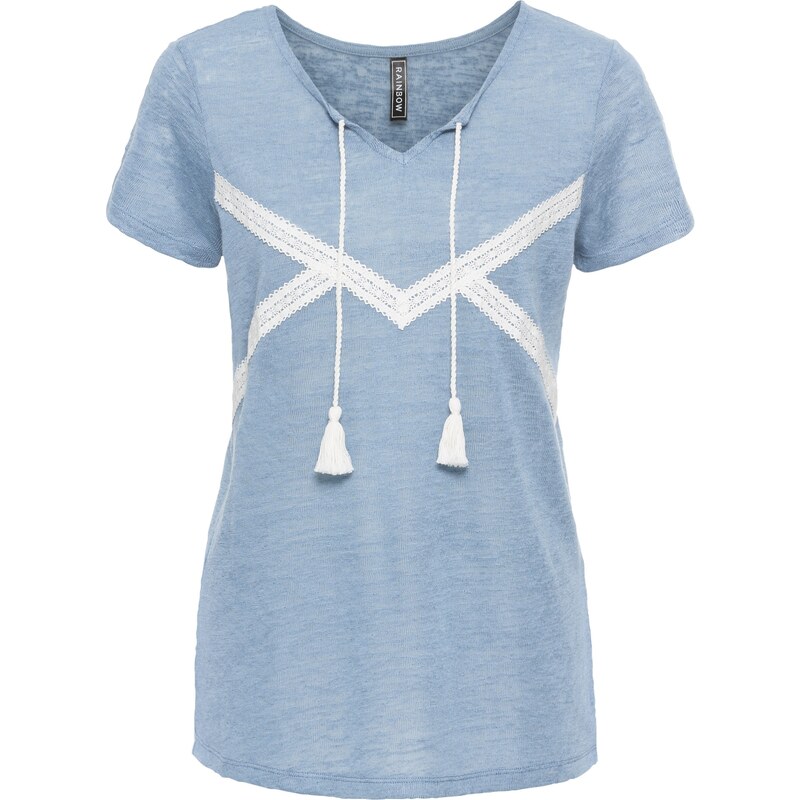 RAINBOW Bonprix - T-shirt avec dentelle bleu manches courtes pour femme