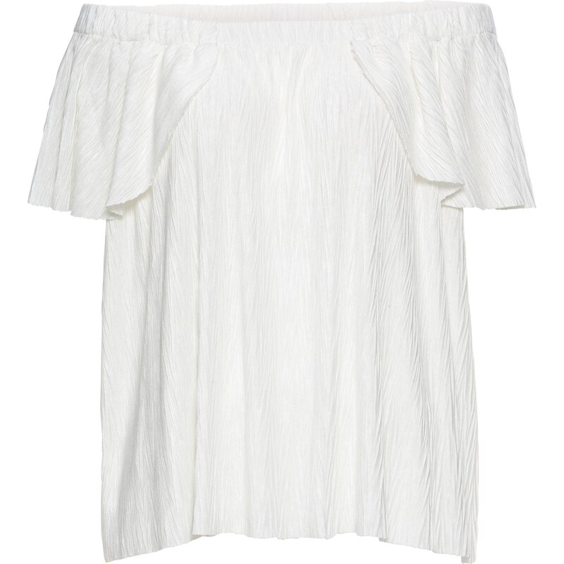 BODYFLIRT Bonprix - T-shirt Carmen matière structurée blanc manches courtes pour femme