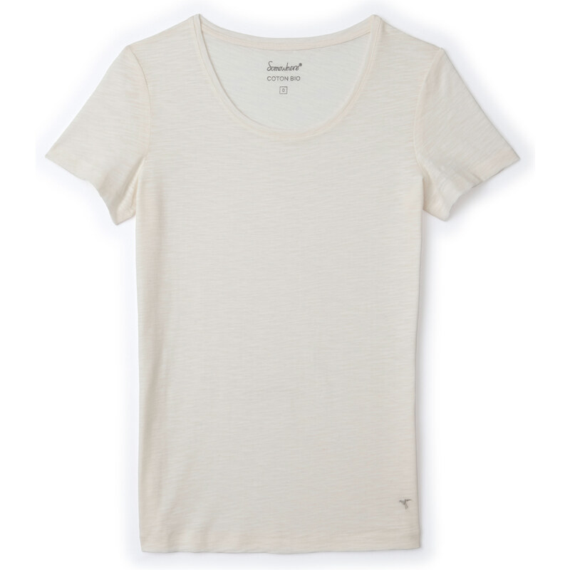 Tee-shirt Femme Coton Bio* Flammé Manches Courtes Somewhere, Couleur Blanc Casse