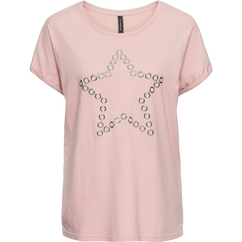RAINBOW Bonprix - T-shirt à étoile en rivets rose manches courtes pour femme