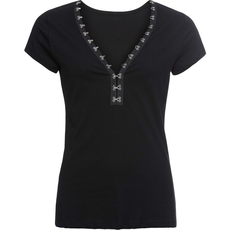 RAINBOW Bonprix - T-shirt à œillets noir manches courtes pour femme
