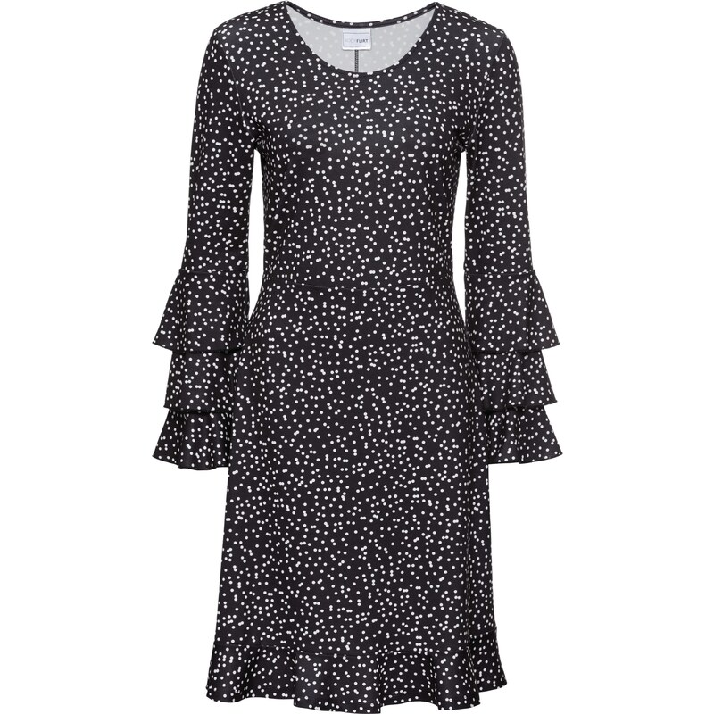 BODYFLIRT Bonprix - robe d'été Robe à volants noir manches 7/8 pour femme