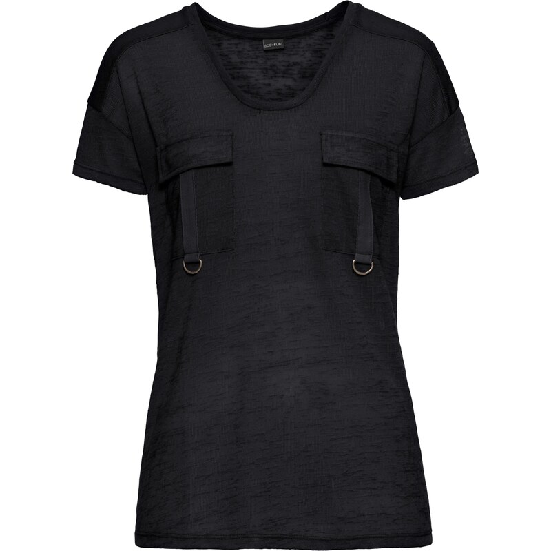 BODYFLIRT Bonprix - T-shirt noir manches courtes pour femme
