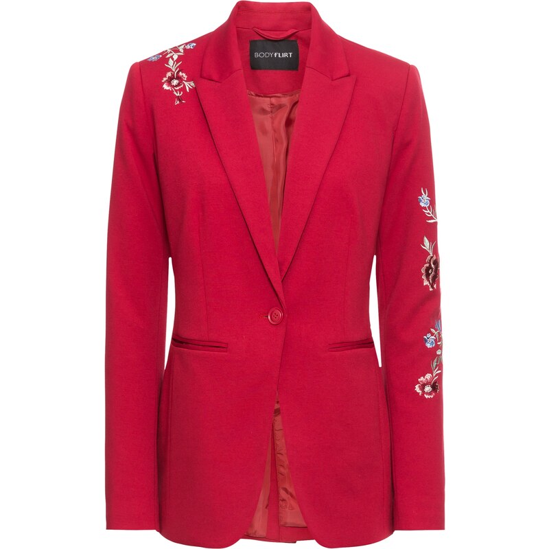 BODYFLIRT Bonprix - Blazer en jersey avec broderie rouge manches longues pour femme