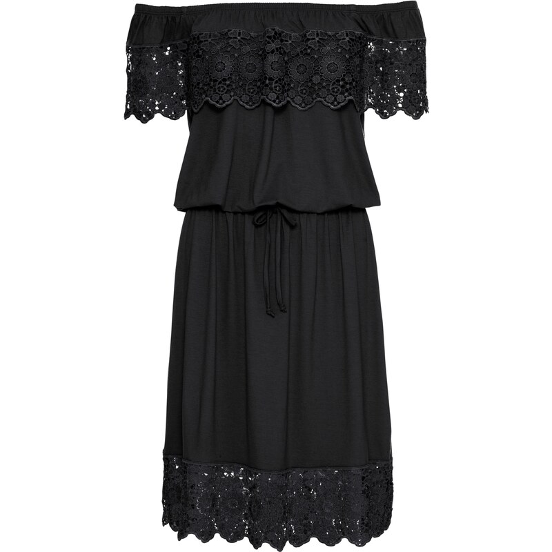 RAINBOW Bonprix - robe d'été Robe à encolure Carmen noir manches courtes pour femme