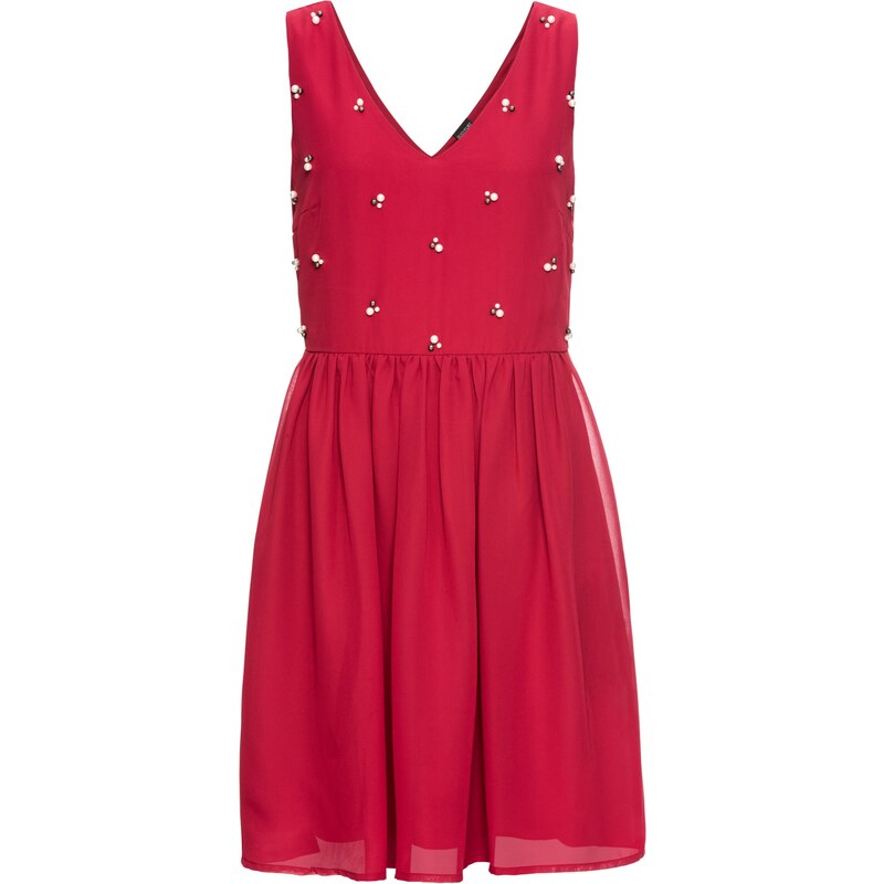 BODYFLIRT Bonprix - robe d'été Robe de soirée avec perles appliquées rouge sans manches pour femme