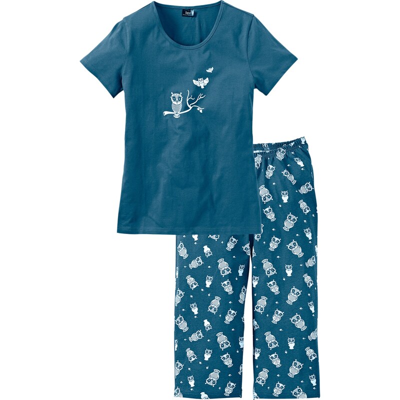 bpc bonprix collection Bonprix - Pyjama avec corsaire et t-shirt pétrole manches courtes pour femme