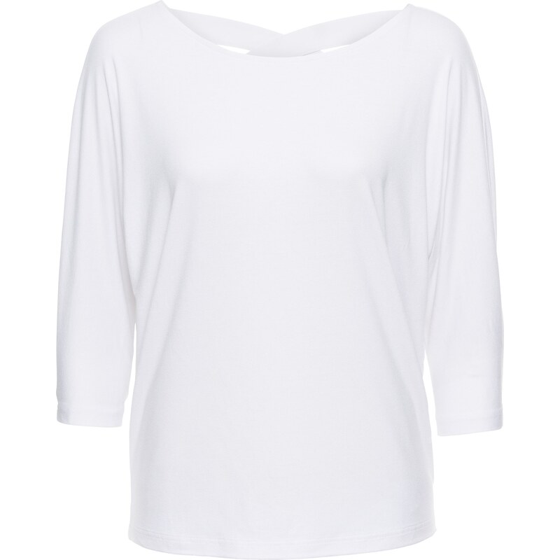 BODYFLIRT Bonprix - T-shirt avec dos croisé blanc manches mi-longues pour femme