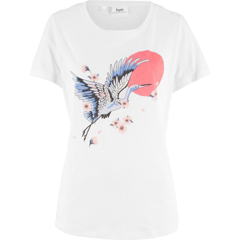 bpc bonprix collection Bonprix - T-shirt manches courtes à imprimé grue blanc pour femme