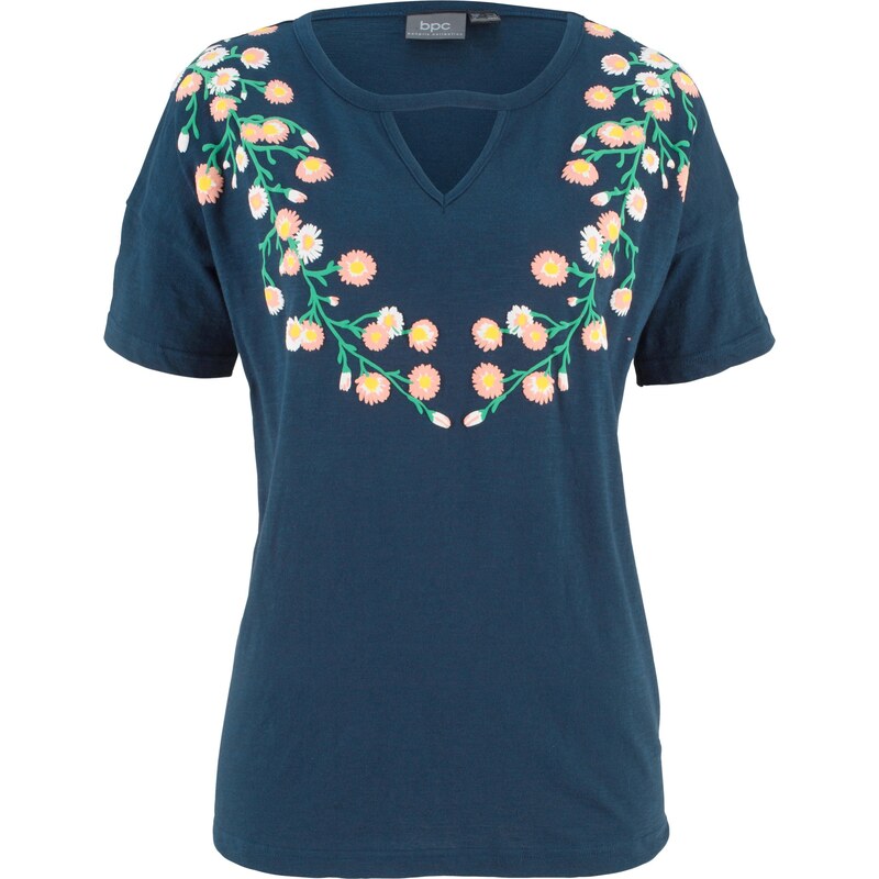 bpc bonprix collection Bonprix - T-shirt manches courtes en fil flammé à imprimé bleu pour femme