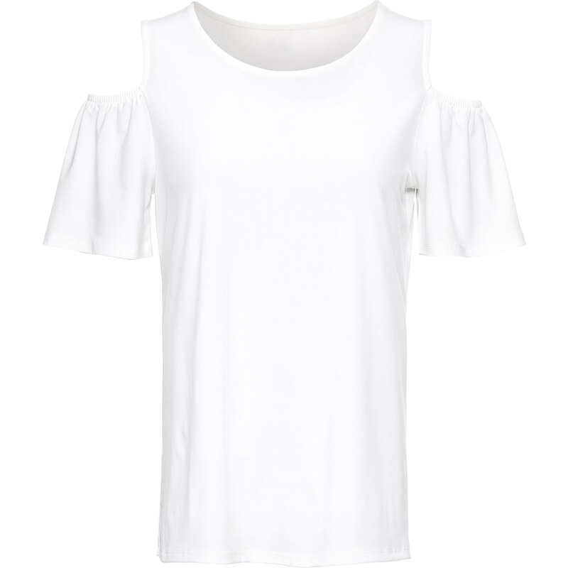 BODYFLIRT Bonprix - T-shirt à épaules découpées blanc manches mi-longues pour femme