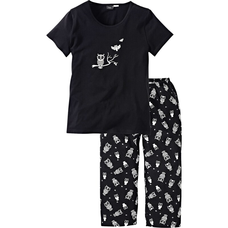 bpc bonprix collection Bonprix - Pyjama avec corsaire et t-shirt noir manches courtes pour femme