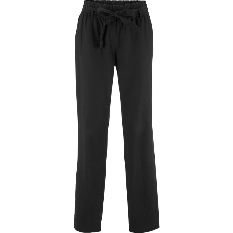 bpc bonprix collection Bonprix - Pantalon en lin avec lien à nouer noir pour femme