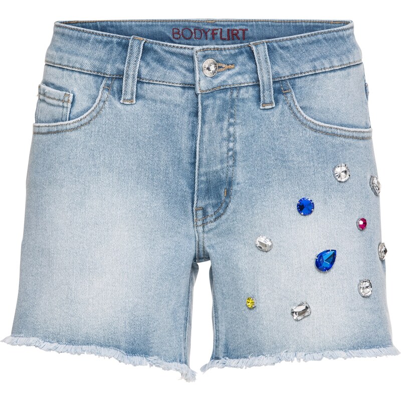 BODYFLIRT Bonprix - Short en jean avec pierres bleu pour femme