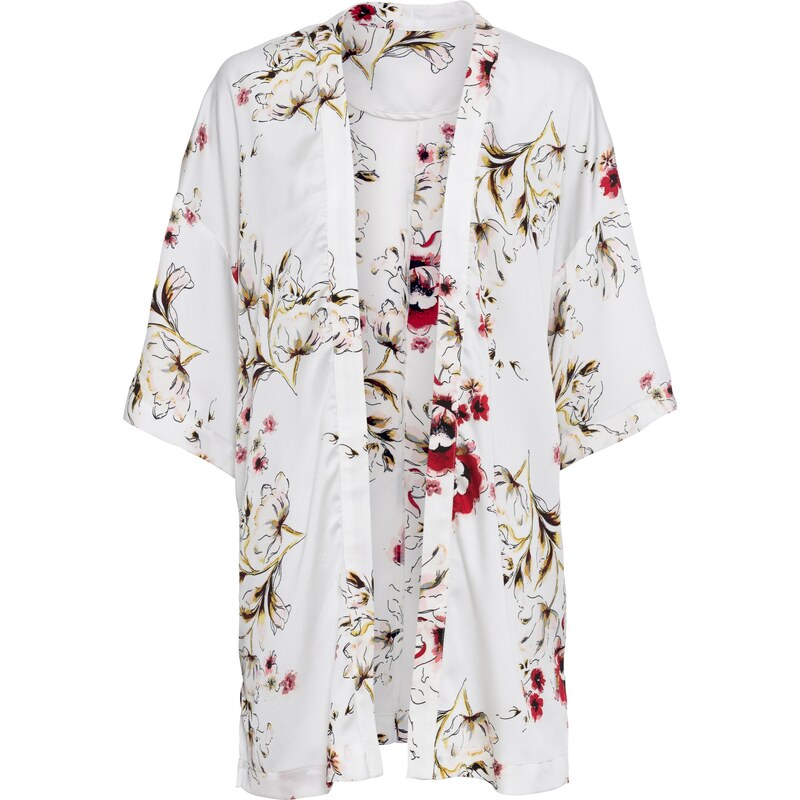 BODYFLIRT Bonprix - Veste kimono imprimé floral blanc manches mi-longues pour femme