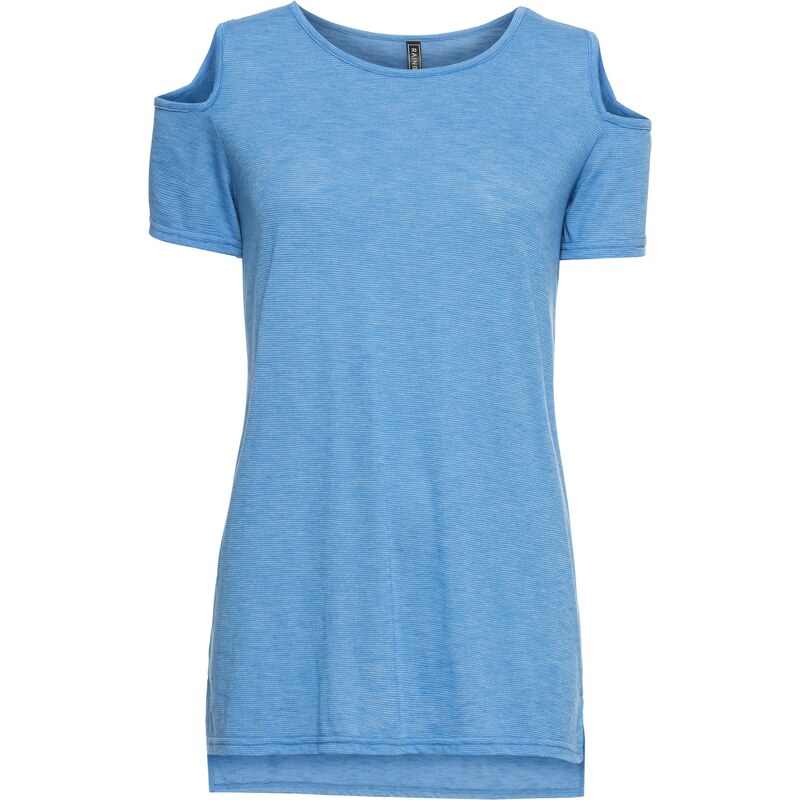 RAINBOW Bonprix - T-shirt long à découpes bleu manches courtes pour femme