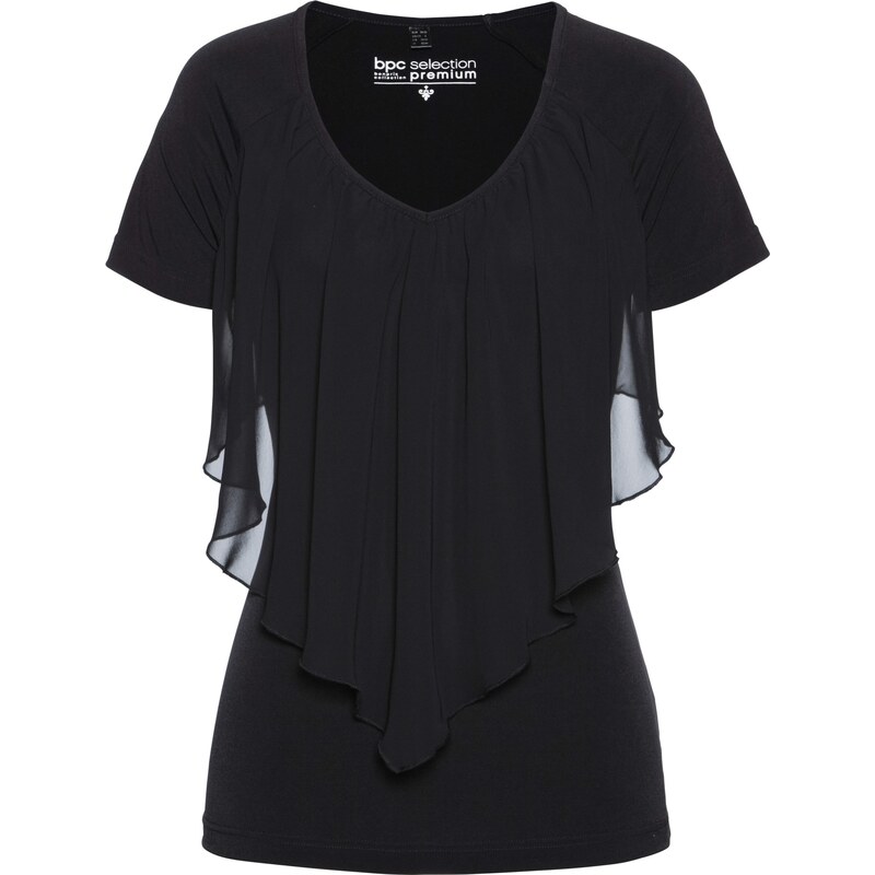 bpc selection premium Bonprix - T-shirt avec chiffon noir manches courtes pour femme