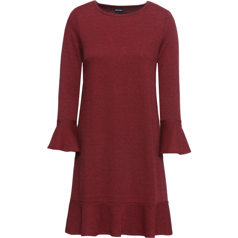 BODYFLIRT Bonprix - robe d'été Robe en jacquard élastique rouge manches 3/4 pour femme