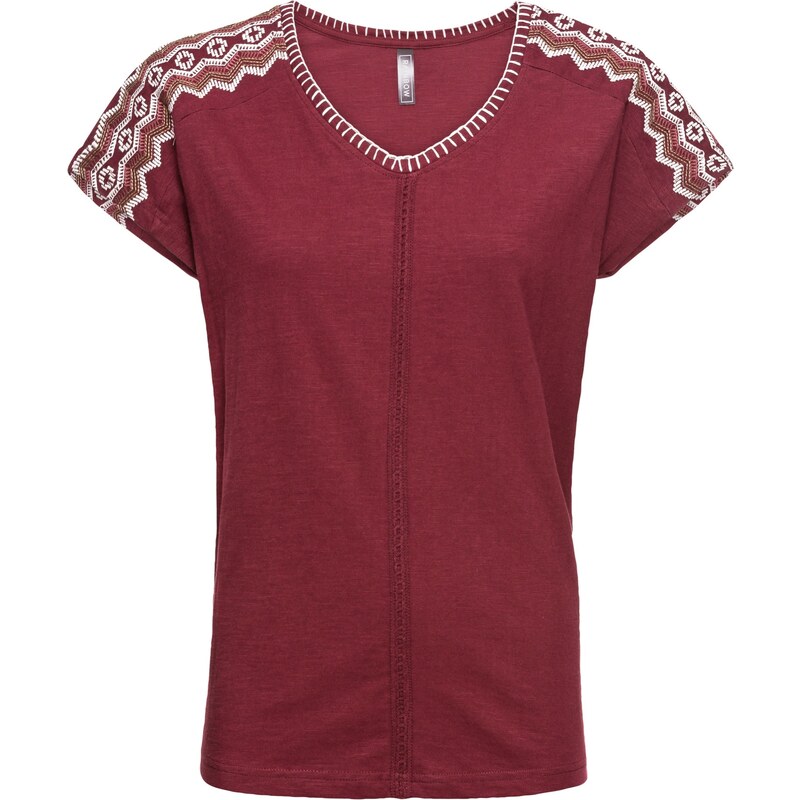 RAINBOW Bonprix - T-shirt avec broderie rouge manches courtes pour femme