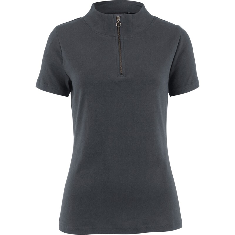 bpc bonprix collection Bonprix - T-shirt côtelé manches courtes avec zip, 100% coton noir pour femme