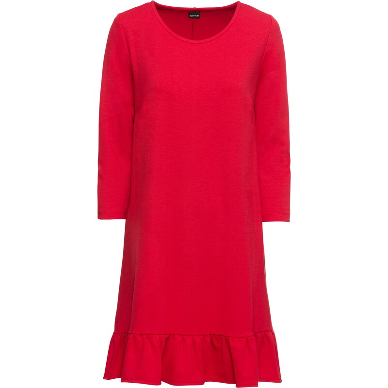 BODYFLIRT Bonprix - robe d'été Robe à volant rouge manches 3/4 pour femme