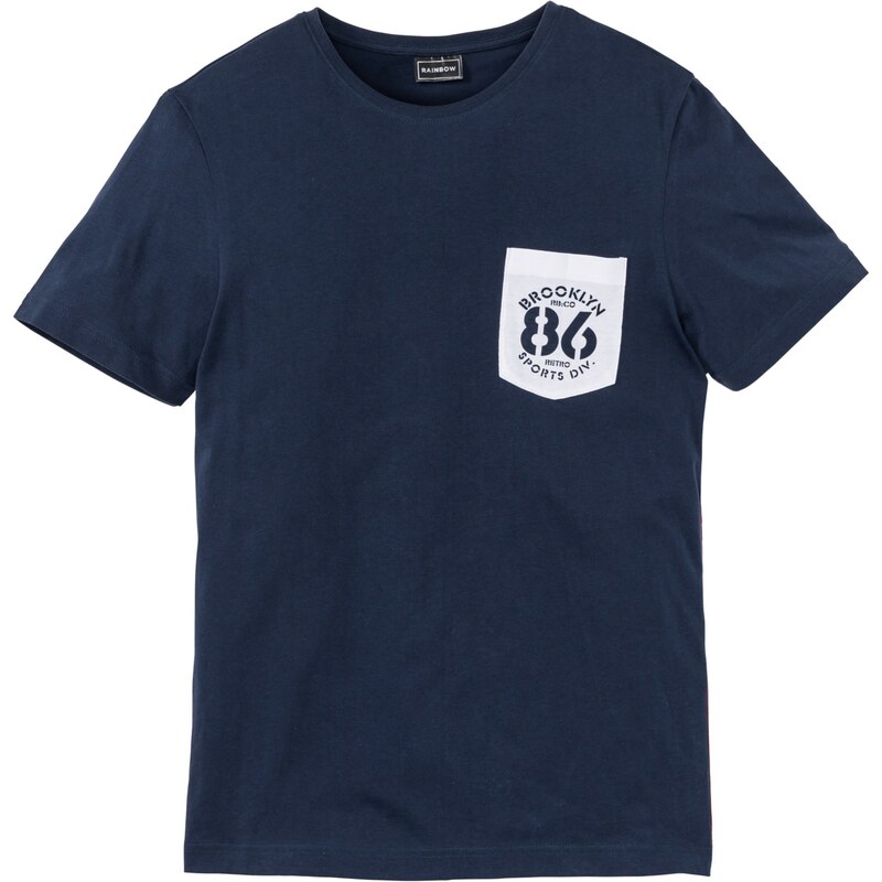 RAINBOW Bonprix - T-shirt Slim Fit bleu manches courtes pour homme