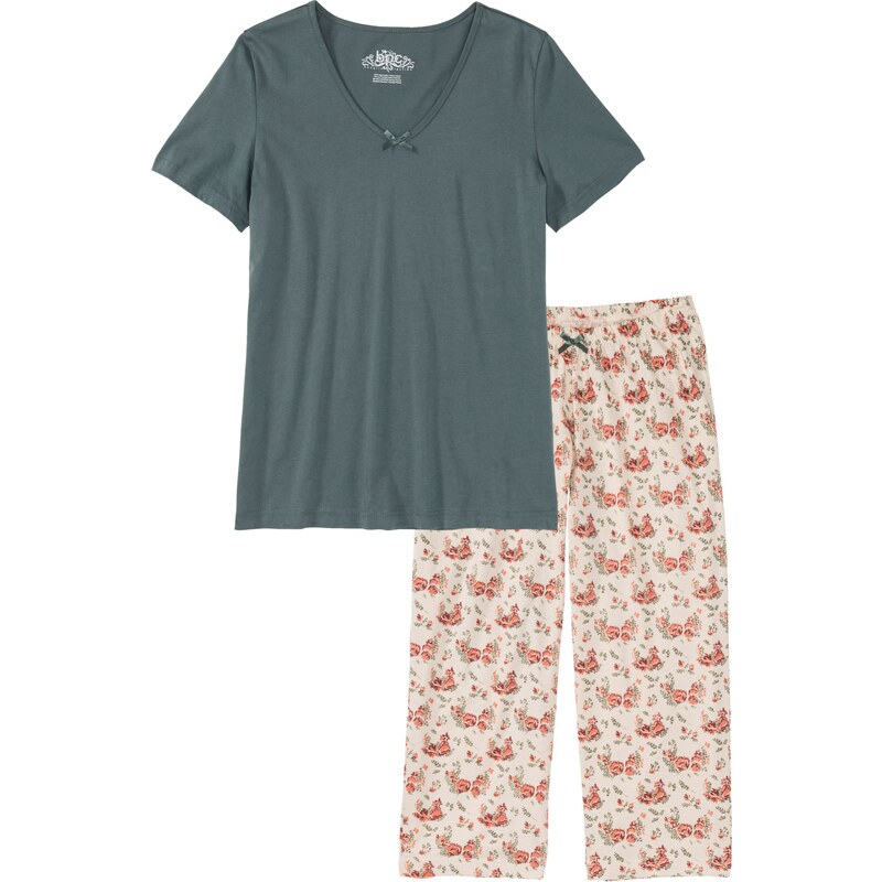 bpc bonprix collection Bonprix - Pyjama corsaire vert manches courtes pour femme