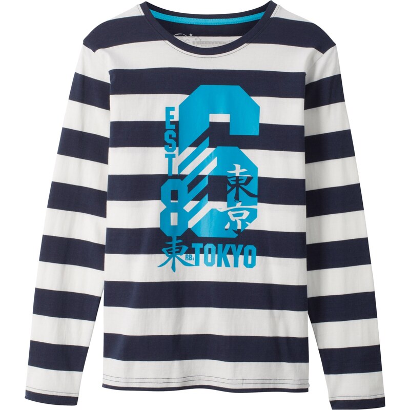 bpc bonprix collection Bonprix - T-shirt manches longues rayé à imprimé bleu pour enfant