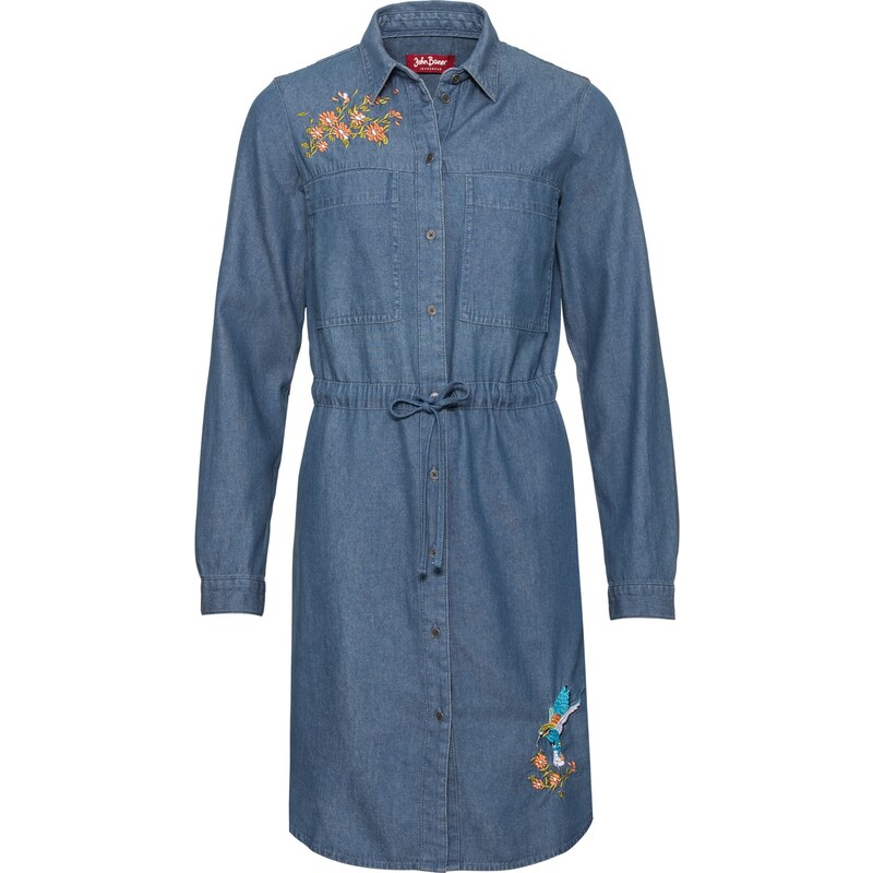 John Baner JEANSWEAR Bonprix - robe d'été Robe en jean, brodée, manches longues bleu pour femme