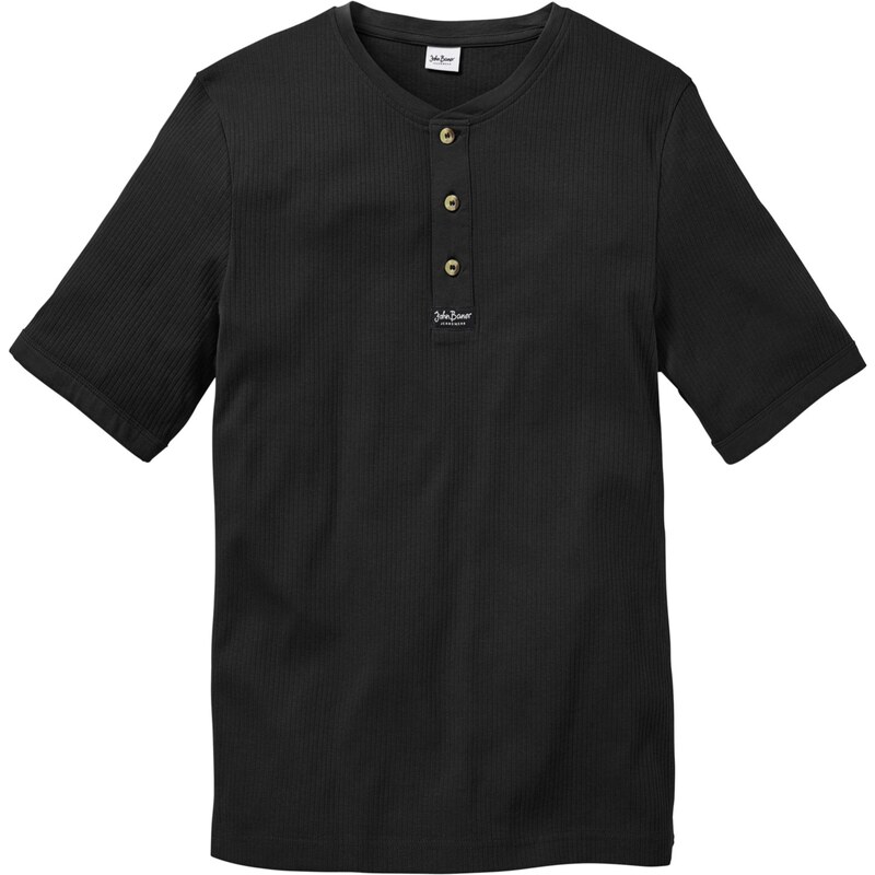 John Baner JEANSWEAR Bonprix - T-shirt regular fit coton côtelé noir manches courtes pour homme