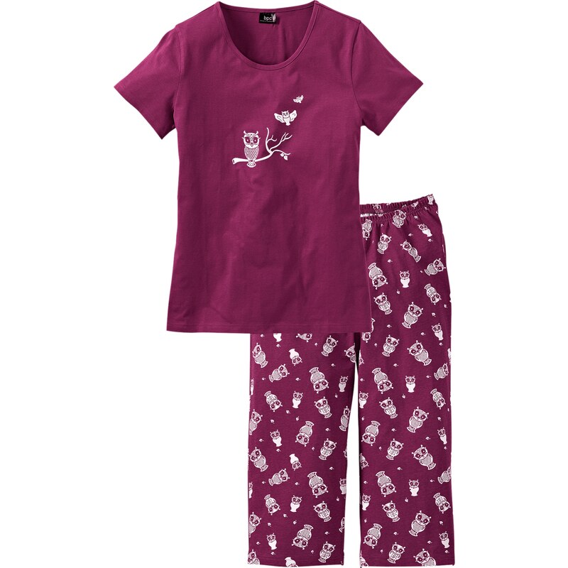 bpc bonprix collection Bonprix - Pyjama avec corsaire et t-shirt violet manches courtes pour femme