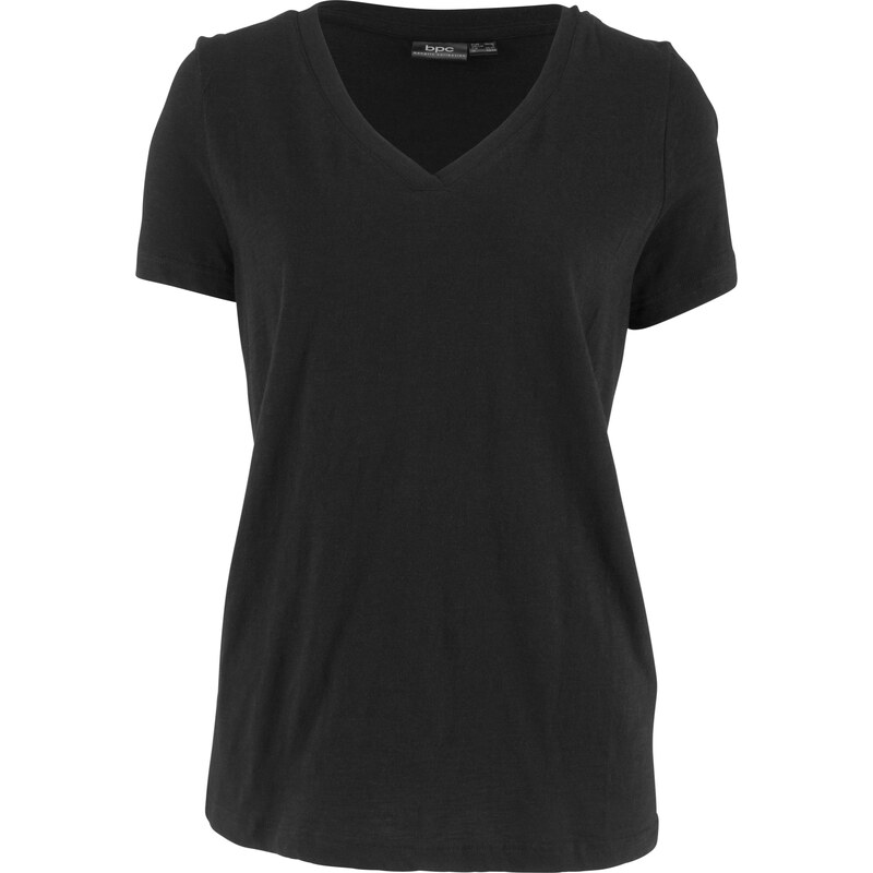 bpc bonprix collection Bonprix - T-shirt col V à manches courtes noir pour femme