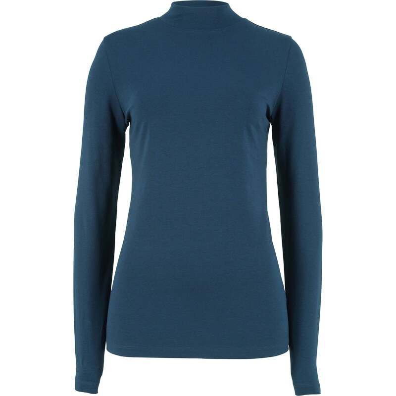 bpc bonprix collection Bonprix - T-shirt extensible à manches longues et col montant bleu pour femme