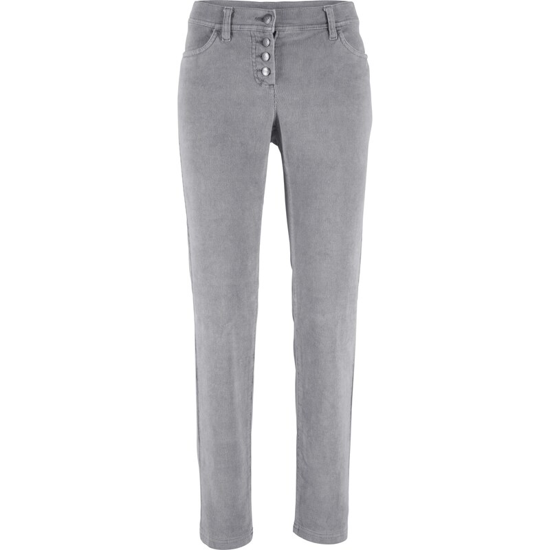 bpc bonprix collection Bonprix - Pantalon extensible en velours côtelé avec patte de boutonnage gris pour femme