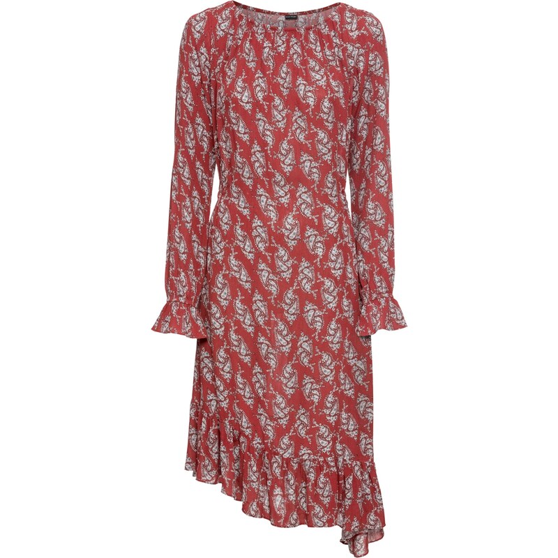 BODYFLIRT Bonprix - robe d'été Robe asymétrique rouge manches longues pour femme