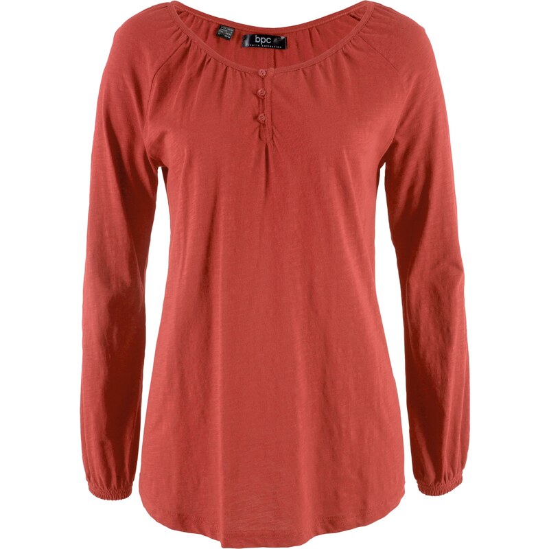 bpc bonprix collection Bonprix - T-shirt coton en fil flammé, manches longues rouge pour femme