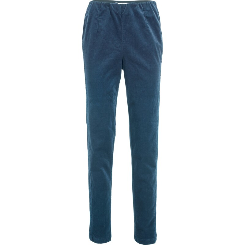 bpc bonprix collection Bonprix - Pantalon velours côtelé extensible à empiècement latéral bleu pour femme