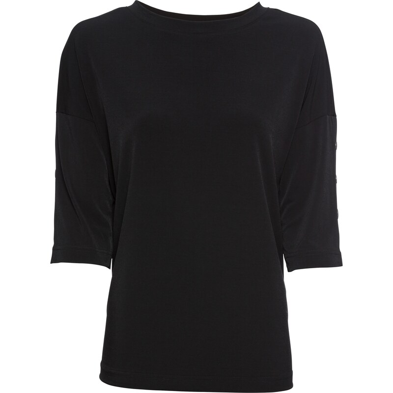 RAINBOW Bonprix - T-shirt avec boutons noir manches 3/4 pour femme