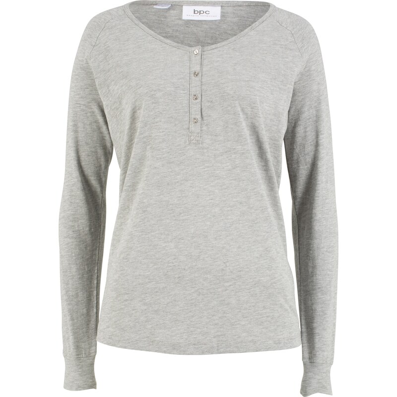 bpc bonprix collection Bonprix - T-shirt col Henley gris manches longues pour femme