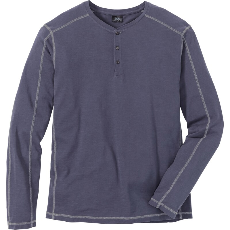 bpc bonprix collection Bonprix - T-shirt manches longues, patte de boutons, matière piquée bleu pour homme