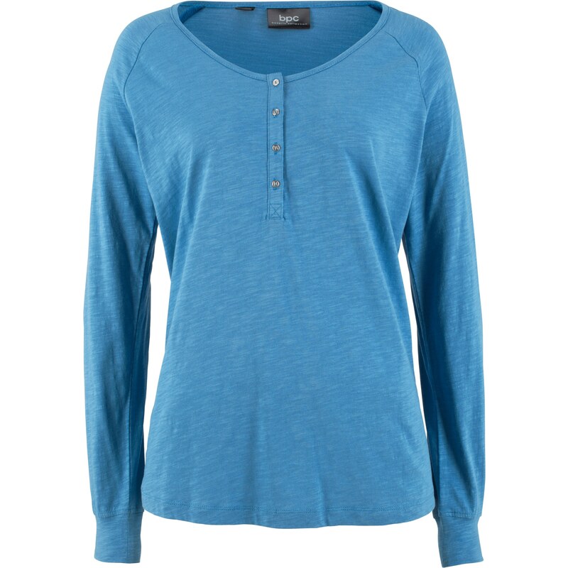 bpc bonprix collection Bonprix - T-shirt col Henley bleu manches longues pour femme
