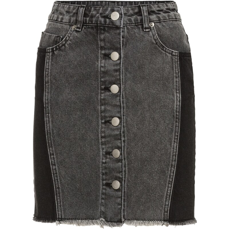 RAINBOW Bonprix - Jupe en jean avec patte de boutonnage gris pour femme