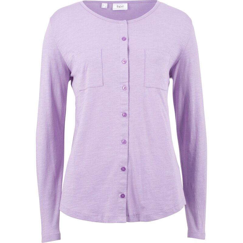 bpc bonprix collection Bonprix - T-shirt en fil flammé 100% coton, manches longues violet pour femme