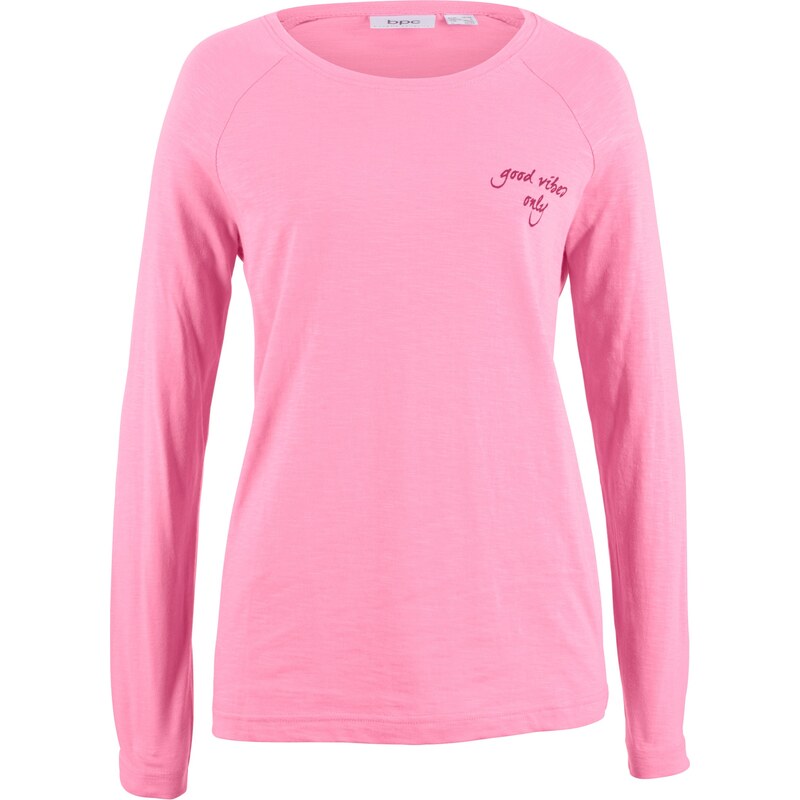 bpc bonprix collection Bonprix - T-shirt manches longues 100% coton avec imprimé fuchsia pour femme