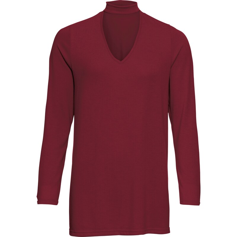 BODYFLIRT Bonprix - T-shirt à choker façon tricot rouge manches longues pour femme