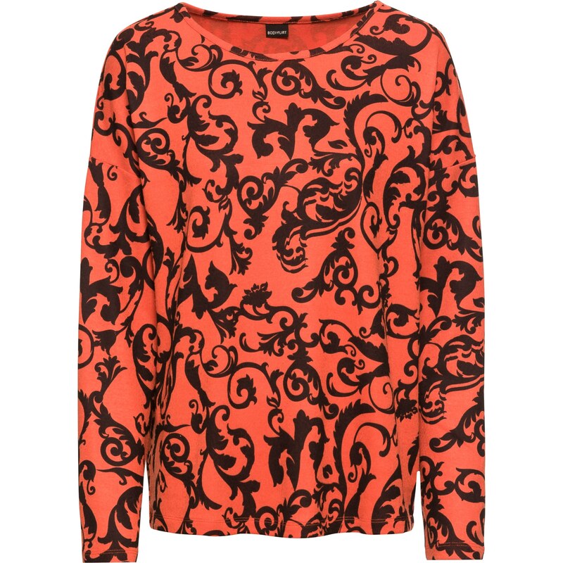 BODYFLIRT Bonprix - T-shirt douillet imprimé orange manches longues pour femme