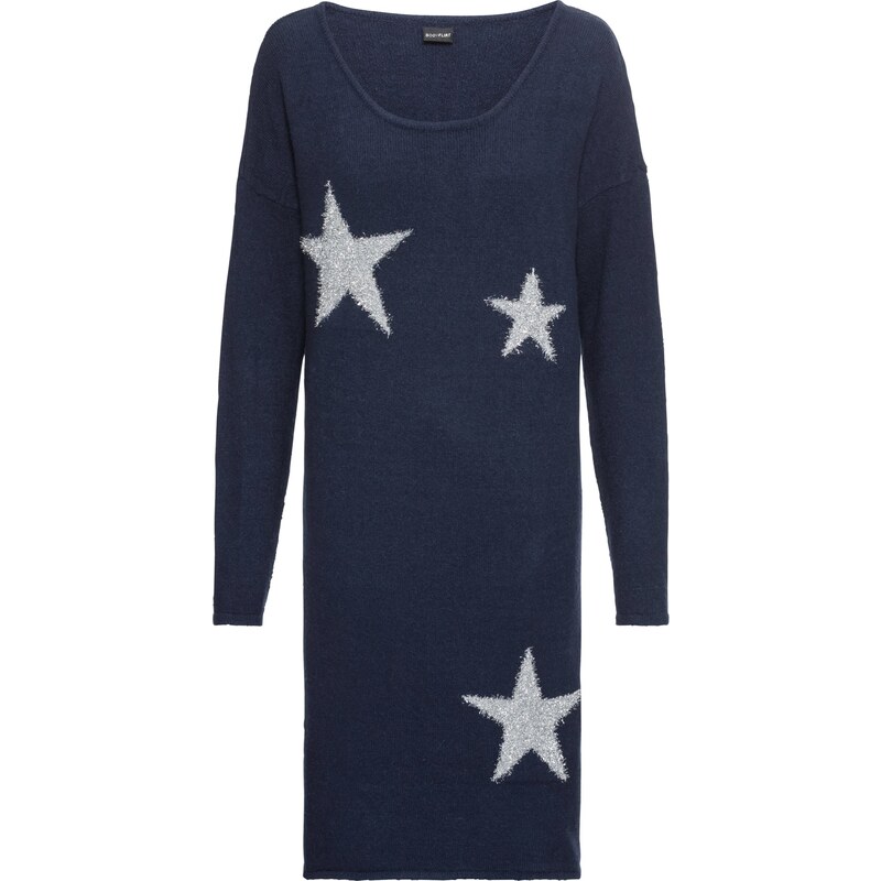 BODYFLIRT Bonprix - robe d'été Robe en maille à étoiles bleu manches longues pour femme