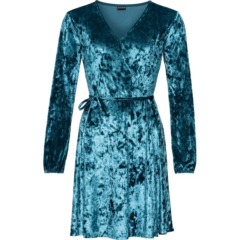 BODYFLIRT Bonprix - robe d'été Robe en velours style portefeuille pétrole manches longues pour femme
